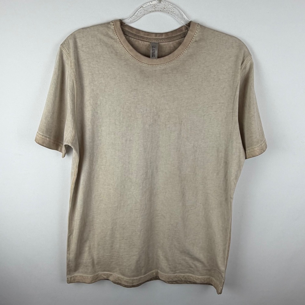 U.S. Apparel T-Shirt Mens Medium Tan Distressed Mineral Wash 100% Cotton Street